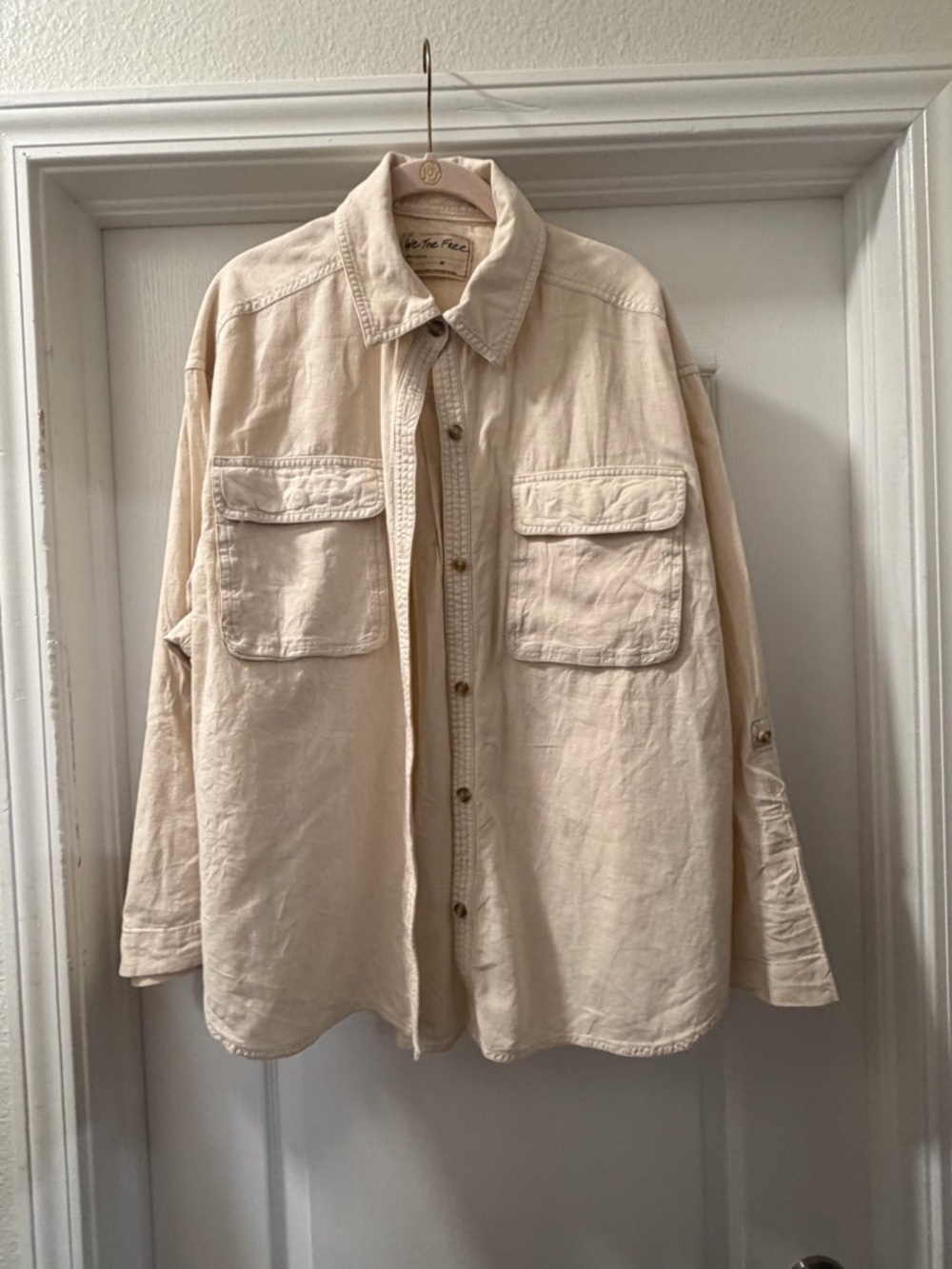 We The Free Men's Lightweight Button-Up Overshirt in Cream
